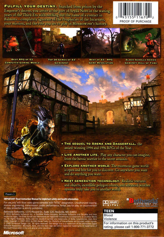 Elder Scrolls III Morrowind - back