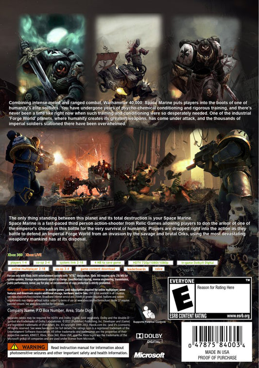 Warhammer 40,000: Space Marine - back