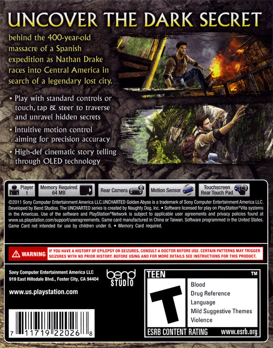 Uncharted: Golden Abyss - back