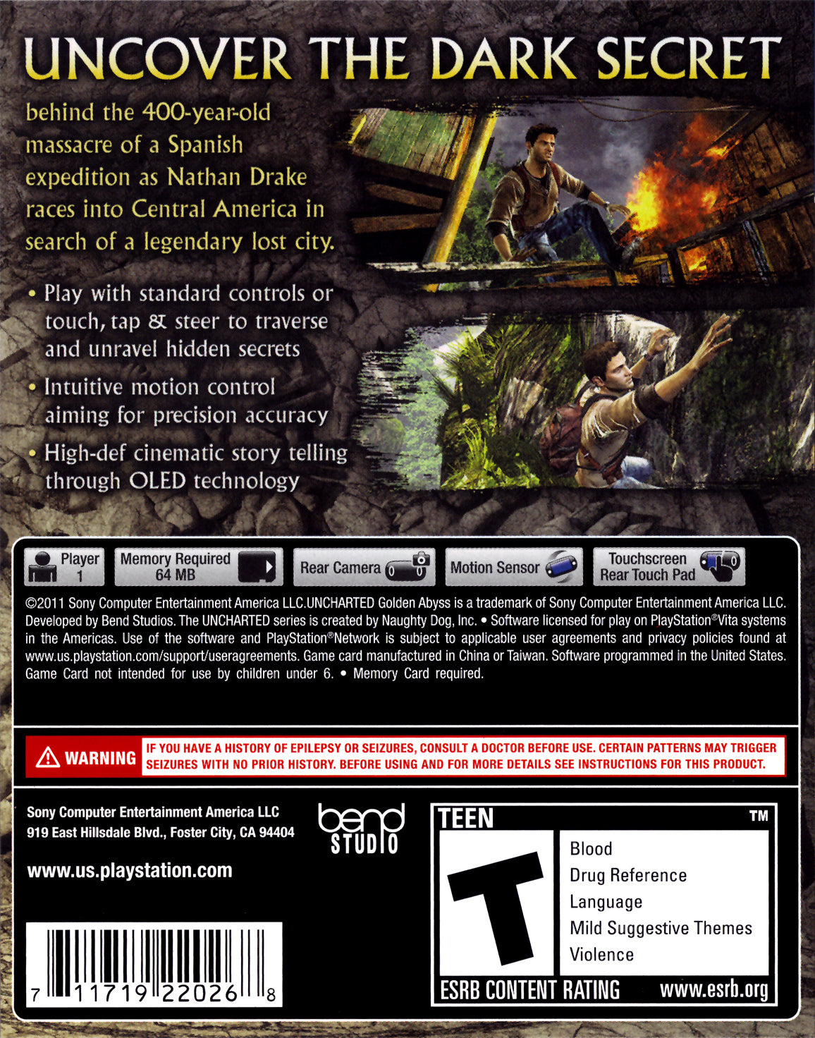 Uncharted: Golden Abyss - back