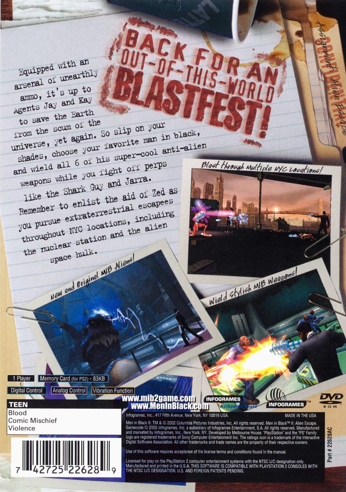 Men In Black II Alien Escape - back