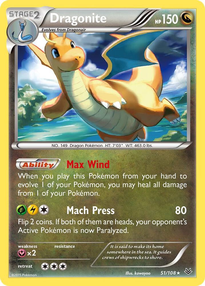 Dragonite - 51/108 (Reverse Holofoil) - LP - front