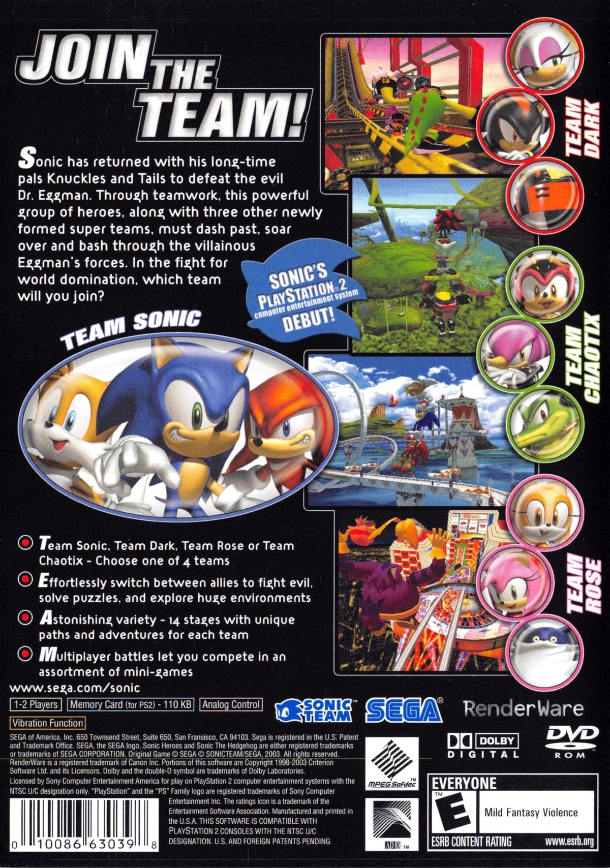 Sonic Heroes - back
